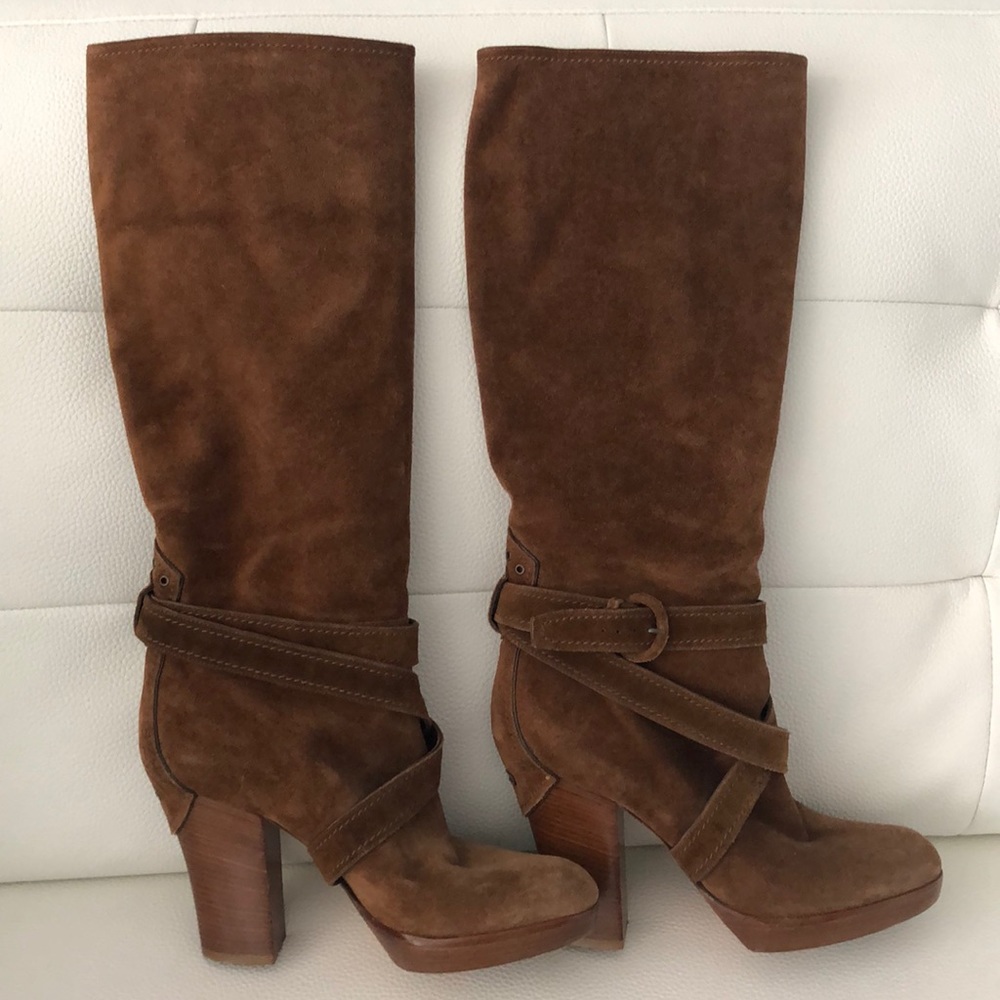 Donna Karan Camel Heeled Suede Boots